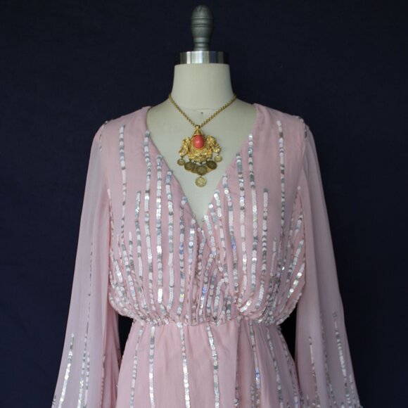 lovers and friends poppy pink blush embelished sequin mini dress wrap tunic $358 - Picture 8 of 12